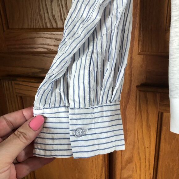 J Crew Scoop Neck Heather Nautical Striped Combo Pullover Sweatshirt - M - Picture 4 of 11